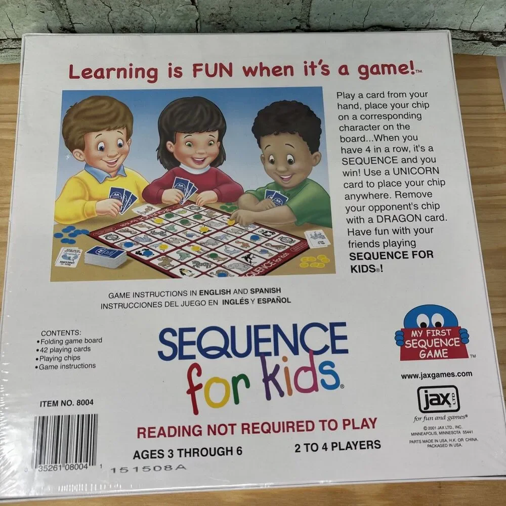 Sequence for Kids Preschool Board Game New Family Strategy Game Ages 3-6 NEW VTG